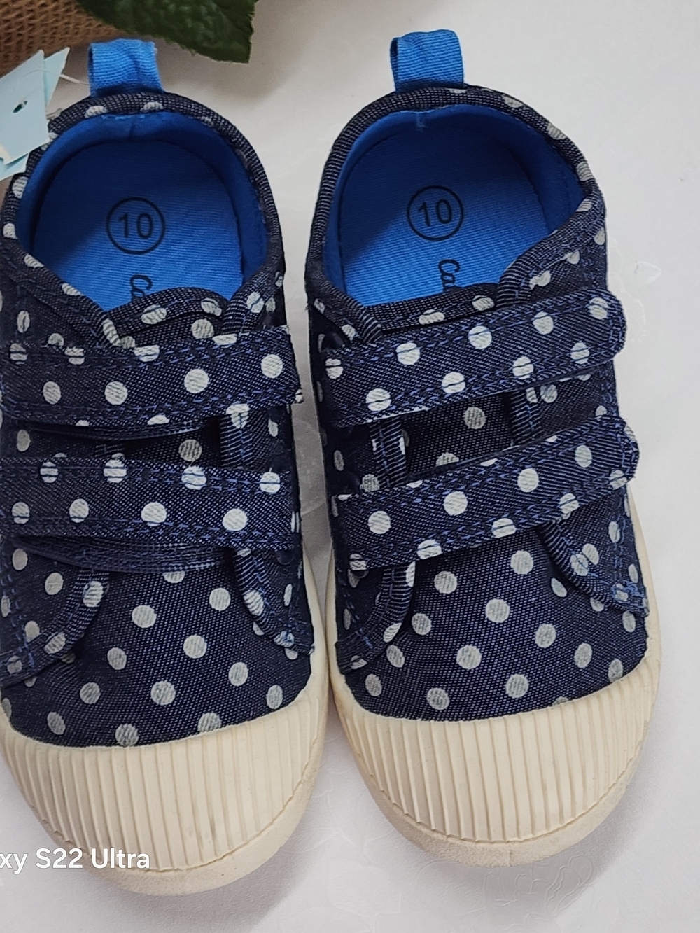 Kids Navy Polka Dot Velcro Sneakers